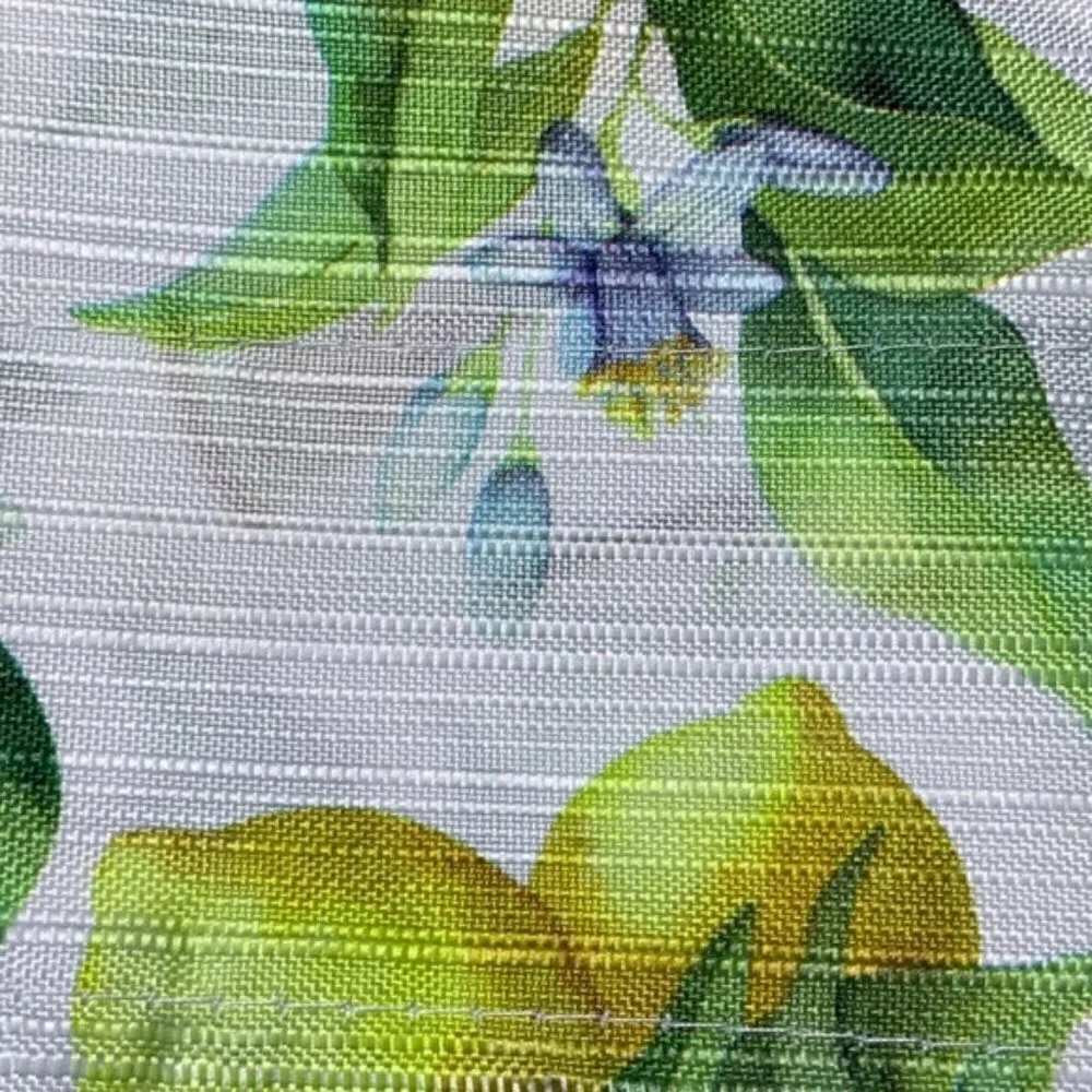 Tribeca Cafe Curtain Set Lemon Print 3 Piece Tier Set Fruit Floral White Yellow